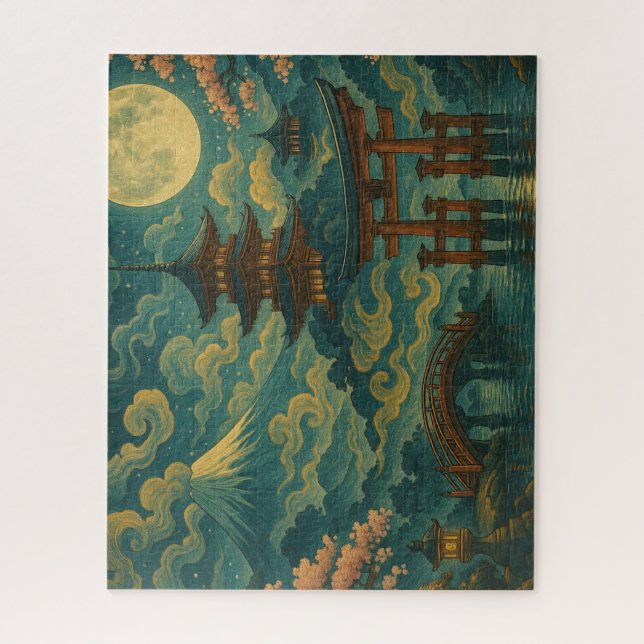 Puzzle 和風ドリームスケープ｜月夜の幻想風景パズル / Japanese Dreamscape – Moon (Vertical)