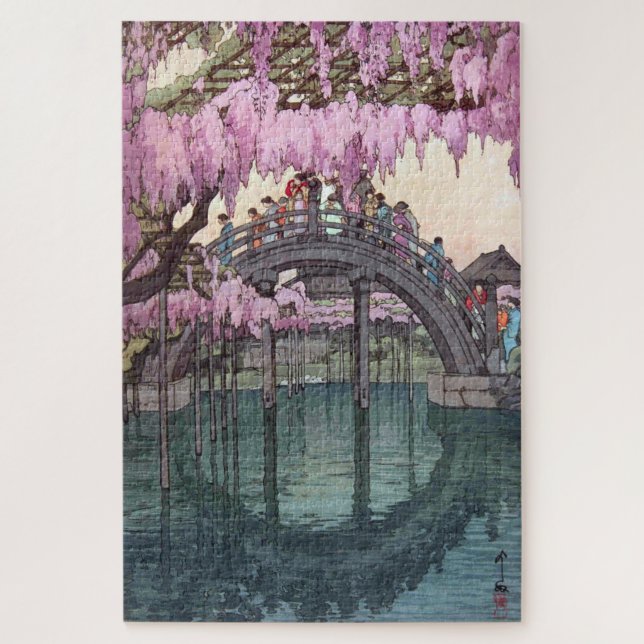Puzzle 天 戸 亀, Puente Kameido, Hiroshi Yoshida, Woodcut (Vertical)