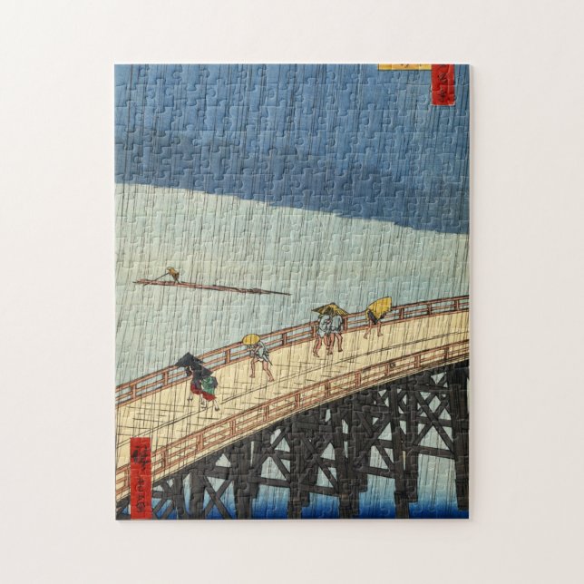 Puzzle 突 然 の 雨, 広 Lluvia súbita, Hiroshige, Ukiyo-e (Vertical)