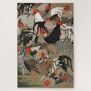 Puzzle 群鶏図, 若冲 Bandada de gallos, Jakuchū, Arte japonés