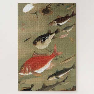 Puzzle 諸 魚 図, 若 冲 varios pescados, Jakuchū, Japón Art