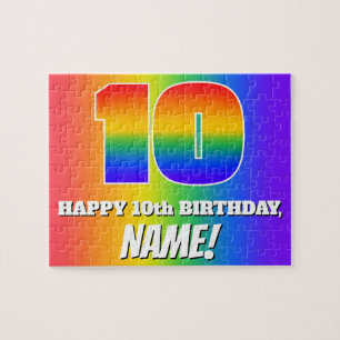 Puzzle 10.º cumpleaños — Patrón arcoiris multicolor "10"