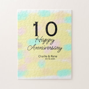 Puzzle 10 aniversario boda nombre pastel amarillo retro b
