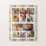 Puzzle 10 Foto Modern Colorful Abstract Nombre geométrico<br><div class="desc">10 Photo Modern Colorful Abstract Geometric Name Jigsaw Puzzle presenta diez de tus fotos favoritas para un fácil y rápido DIY agregar tu propio collage de fotos. Personaliza con tu nombre y rodeado de un colorido patrón geométrico abstracto. Hace un regalo perfecto para Navidades, cumpleaños, Día de la Madre, hermanas,...</div>