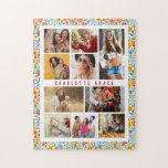Puzzle 10 Fotografía Moderna Estilo Floral Nombre<br><div class="desc">10 Photo Modern Trendy Floral Stylish Nombre Jigsaw Puzzle presenta diez de tus fotos favoritas para un DIY fácil y rápido añadir tu propio collage de fotos. Personaliza con tu nombre y rodeado de un colorido patrón floral. Hace un regalo perfecto para Navidades, cumpleaños, Día de la Madre, hermanas, mejores...</div>