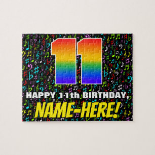 Puzzle 11º cumpleaños — Símbolos de música divertida y co