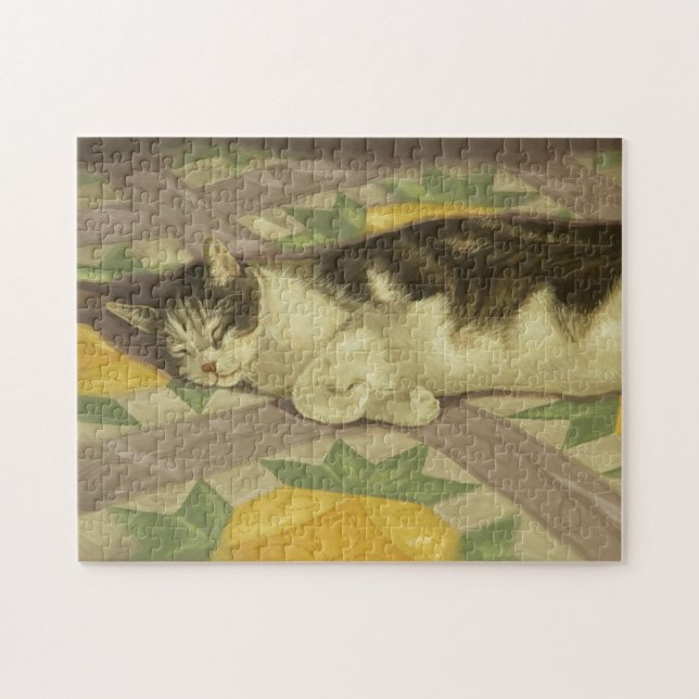 Puzzle 1149 Gato sobre el tejido (Horizontal)