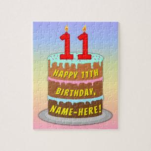 Puzzle 11.º cumpleaños: Torta y velas divertidas + nombre