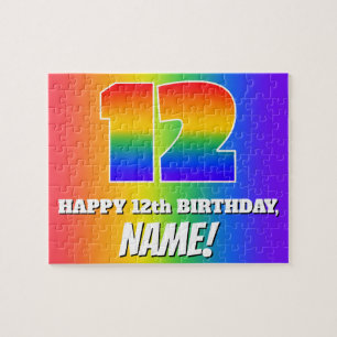 Puzzle 12º cumpleaños — Patrón arcoiris multicolor "12"