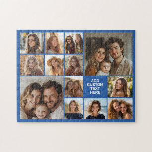Puzzle 13 Cuadrícula de collage de fotos Fondo azul Texto