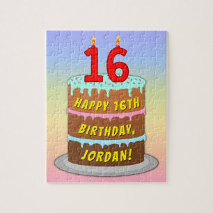 Puzzle 16.º cumpleaños: Torta divertida y velas + nombre 