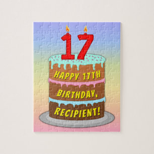 Puzzle 17.º cumpleaños: Torta divertida y velas + nombre