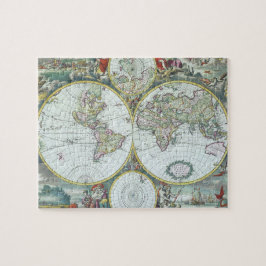 Puzzle 17th Century Antique World Map, Frederick De Wit