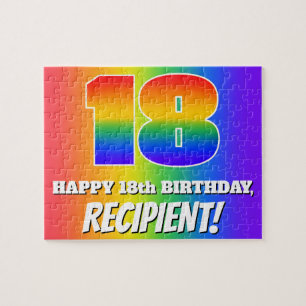 Puzzle 18º cumpleaños — Patrón arcoiris multicolor "18"