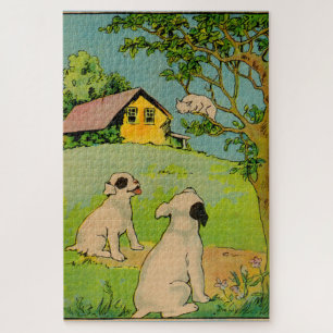 Puzzle 1914 dos perros y un pequeño gato blanco