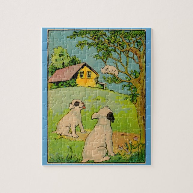 Puzzle 1914 dos perros y un pequeño gato blanco (Vertical)
