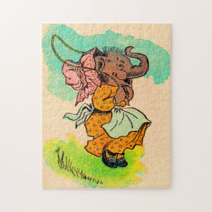 Puzzle 1930s dressed elephant playing jump rope