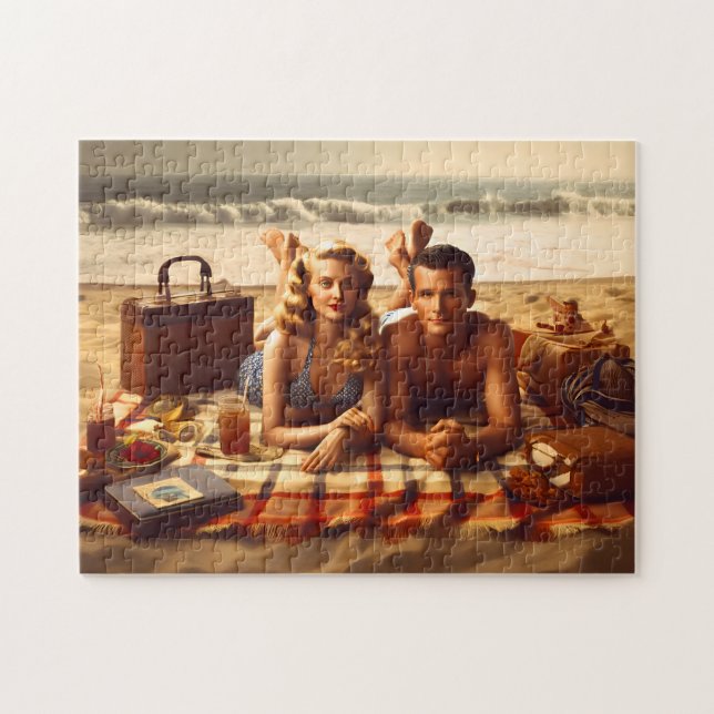 Puzzle 1940's Seaside Love Coastal Beach Romance (Horizontal)