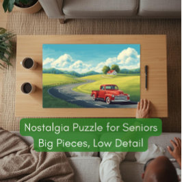 Puzzle 1950s Country Road & Red Pickup Truck for Seniors