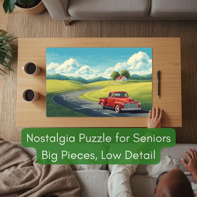 Puzzle 1950s Country Road & Red Pickup Truck for Seniors (Subido por el creador)