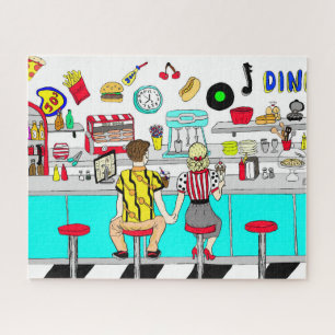 Puzzle 1950's Couple Holding Hands at Diner