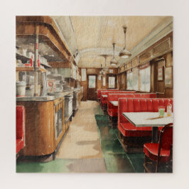 Puzzle 1950s Retro American Diner Watercolor
