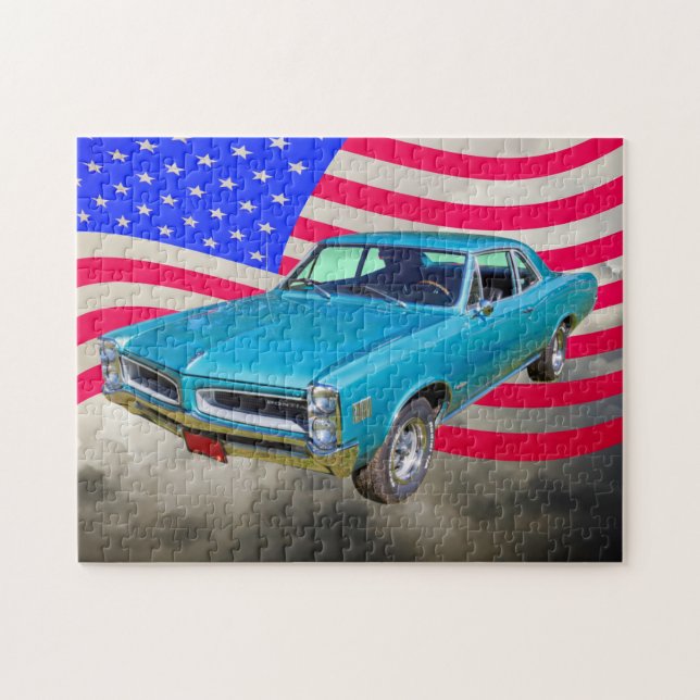 Puzzle 1966 Pontiac Le Mans y bandera americana (Horizontal)