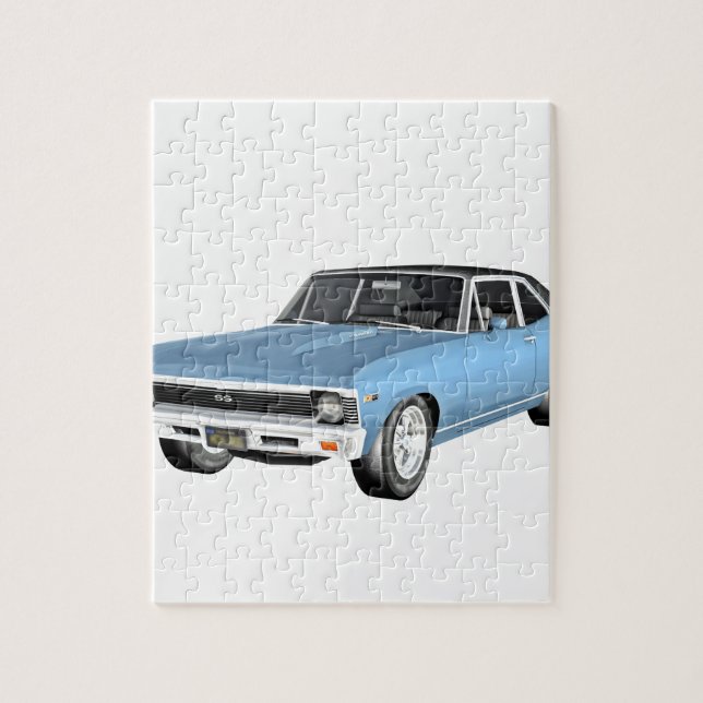 Puzzle 1968 coches azules claros del músculo (Vertical)