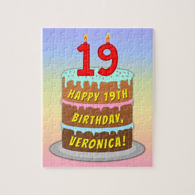 Puzzle 19.º cumpleaños: Torta divertida y velas + nombre  (Vertical)