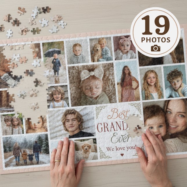 Puzzle 19 Mejor Abuela Collage de fotos de la historia (Mockup shown on 20" x 30" puzzle)