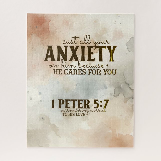 Puzzle 1 Peter 5:7 Arrojar tu ansiedad sobre Su Biblia Ve (Vertical)