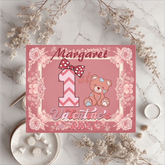 Puzzle 1st Valentine's Day Teddy Bear Bow Floral Motifs  (1st Valentine's Day Teddy Bear Bow Floral Motifs Jigsaw Puzzle)