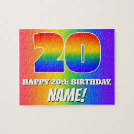 Puzzle 20.º cumpleaños — Patrón arcoiris multicolor "20"