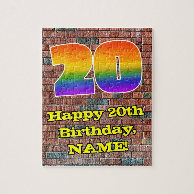 Puzzle 20th Birthday: Fun Graffiti-Inspired Rainbow 20 (Vertical)