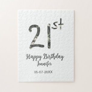 Puzzle 21 cumpleaños añadir nombre fecha año negro planti