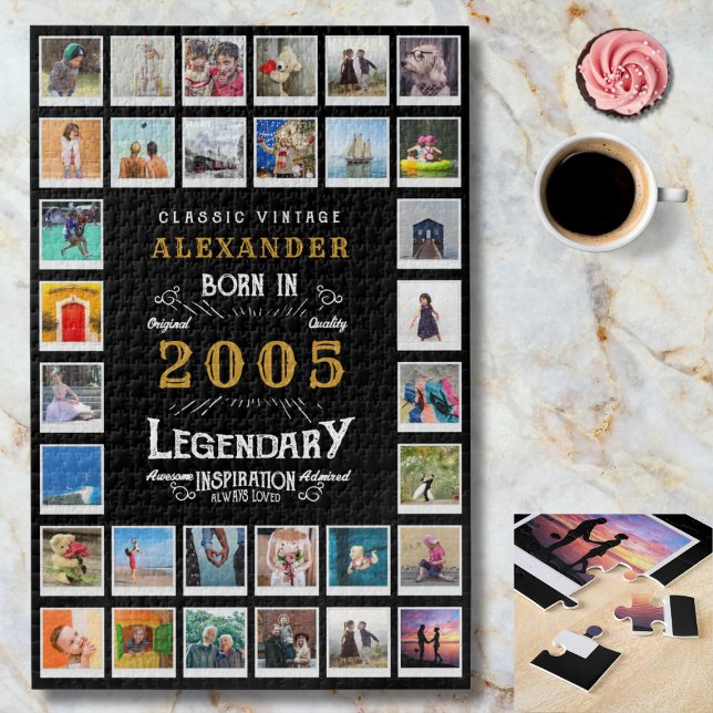 Puzzle 21st Birthday 2005 Legend Memories Photo Collage  (2005 Legendary Jigsaw puzzle. Marble background.)