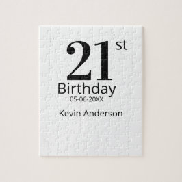 Puzzle 21st birthday bold letter name date simple man boy