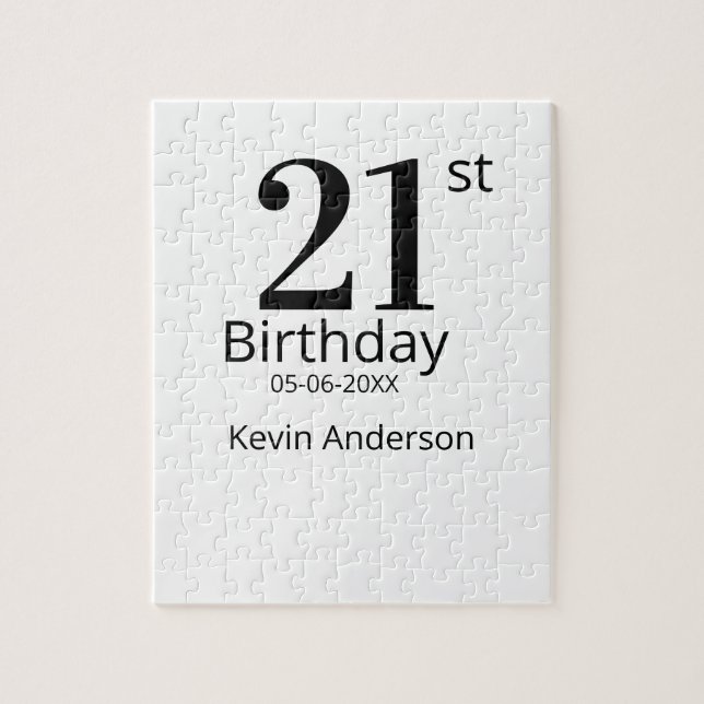 Puzzle 21st birthday bold letter name date simple man boy (Vertical)