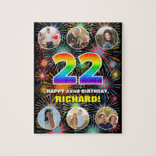 Puzzle 22.º cumpleaños: Arcoiris divertido #, nombre pers
