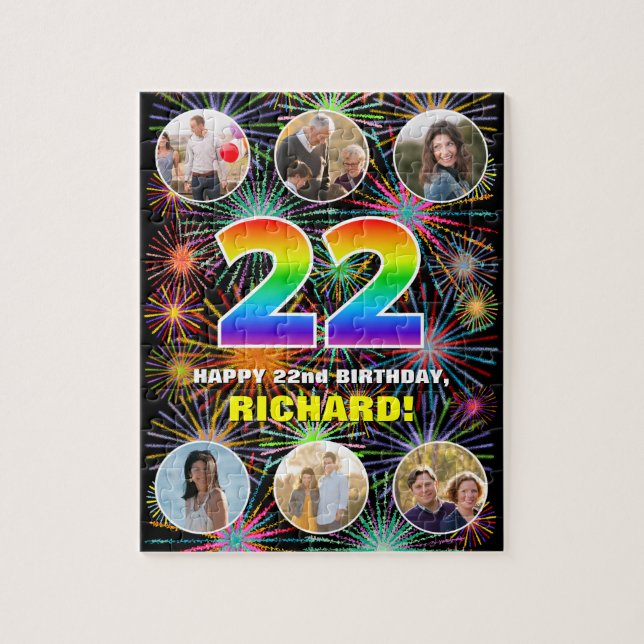 Puzzle 22.º cumpleaños: Arcoiris divertido #, nombre pers (Vertical)