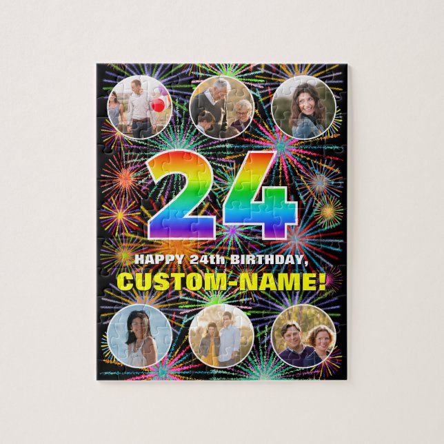 Puzzle 24 cumpleaños: Arcoiris divertido #, nombre person (Vertical)