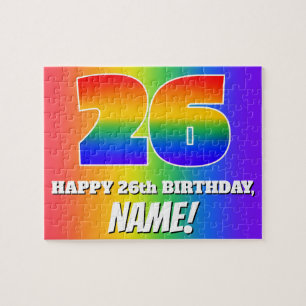 Puzzle 26º cumpleaños — Patrón arcoiris multicolor "26"