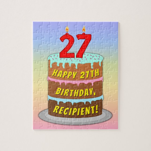 Puzzle 27 Aniversario: Torta divertida y velas + nombre p (Vertical)
