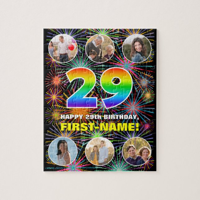 Puzzle 29º cumpleaños: Arcoiris divertido #, nombre perso (Vertical)