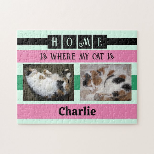 Puzzle 2 foto hogar es gato o perro agregar nombre negro (Horizontal)