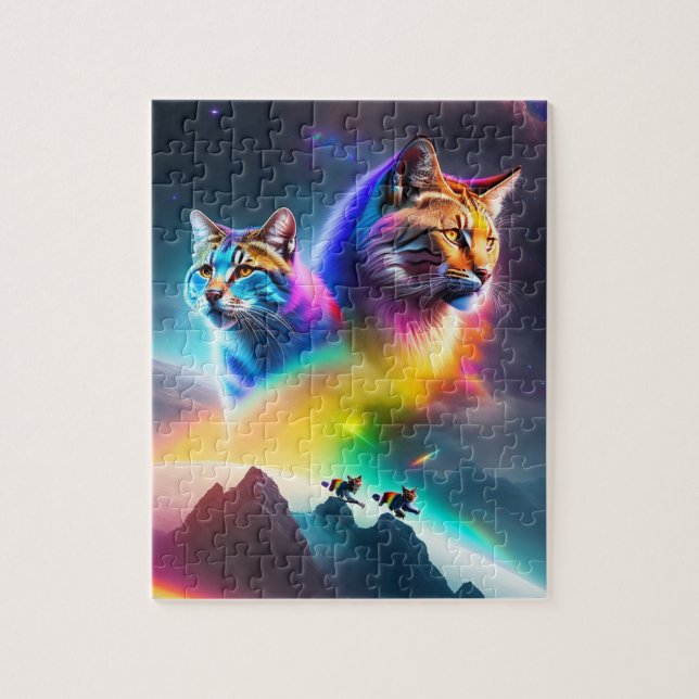 Puzzle 2 Gatos espaciales futuristas Neon iluminan gatos  (Vertical)