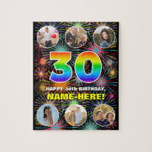 Puzzle 30.º cumpleaños: Arcoiris divertido #, nombre pers