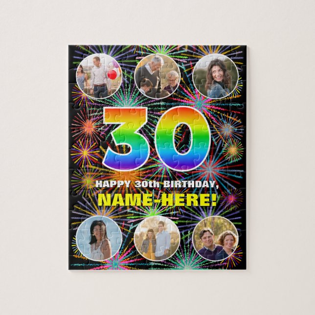 Puzzle 30.º cumpleaños: Arcoiris divertido #, nombre pers (Vertical)