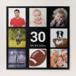 Puzzle 30 cumpleaños 30 tipo de collage de fotos negro<br><div class="desc">Un regalo para el cumpleaños 30 de un joven,  celebrando su vida con un collage de 8 de sus fotos.  Plantillas para la edad de 30 años y una fecha.  Fecha de nacimiento o fecha del aniversario.  Letras de color blanco.  Fondo negro.</div>