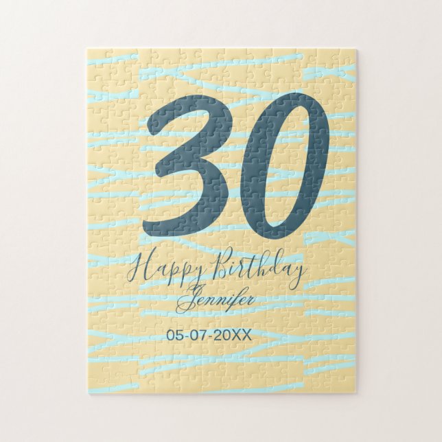Puzzle 30th birthday add name date year yellow blue paste (Vertical)